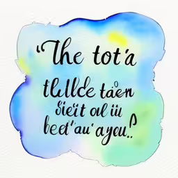 a painting of some type of writing on a white background,the motto is an abstract blue green background