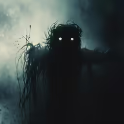 a creepy scare with two eyes standing in the rain
