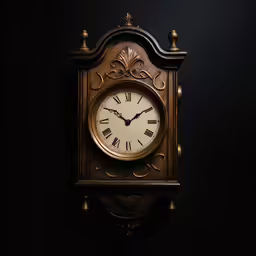 an ornate golden clock is in the dark