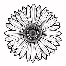 sunflower with leaves in the center black and white royalty illustration,the sunflower is drawn in ink and a pen,a black and white image of a sunflower,a drawing of a sunflower with a black and white background,black and white flower with large petals drawn by hand