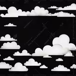 the sky with clouds, some black and white,multiple clouds with different types of writing are featured in this black and white photo
