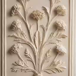a white sculpture made to look like flowers with long leaves