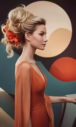 a young woman poses in front of an abstract backdrop
