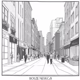 this is a drawing of people walking on the street