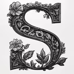 a decorative capital s with flowers and leaves