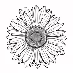 a drawing of a flower with many petals on it,a drawing of a sunflower flower, black and white
