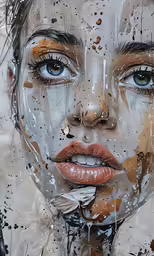a woman is painted with various colors and shapes