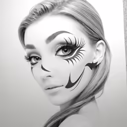 woman wearing face paint and eyelashes posing for a photo
