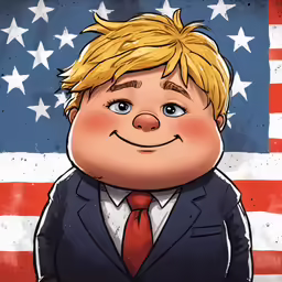 a man with blonde hair is in front of an american flag