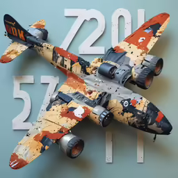 a toy model plane and numbers on a wall