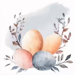 three eggs in a wreath on a white background