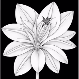 a black and white drawing of a flower,a white flower with black leaves on a black background