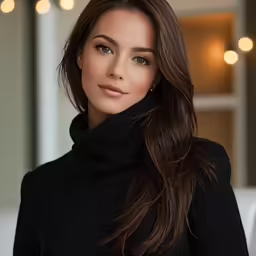 a woman in black sweater posing for a photo