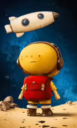 a cartoon character with a backpack and ear phones
