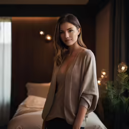 an attractive young lady is posing for a photo