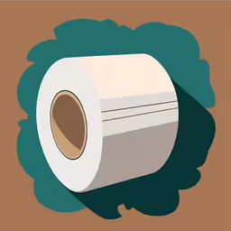illustration of a roll of toilet paper on the floor,a roll of toilet paper with its shadow on it,an image of a roll of toilet paper with a shadow on the ground,a roll of toilet paper sitting on a brown wall,a long - haired paper rolls on a brown background