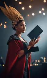 an african american model is holding a black object