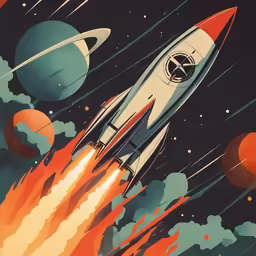 a large rocket flies through space near the earth