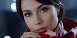 a woman with dark hair is posing for the camera