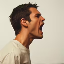a man is opening his mouth to reveal something