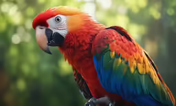 a parrot sitting on top of a green tree branch
