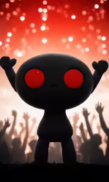 a character made in substance has big red eyes and arms