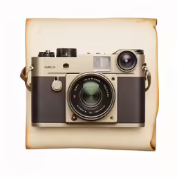 an old fashioned camera with a leather strap