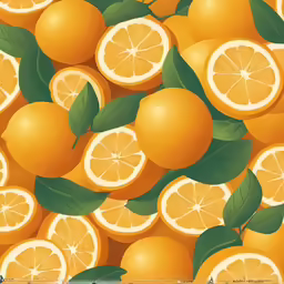 a bunch of oranges with leafy green leaves and orange slices