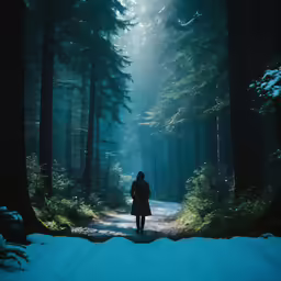 a person walking down a pathway in the woods