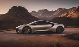 the modern car is driving in a mountain valley