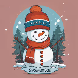 a snowman wearing a winter hat and scarf,a snowman with a scarf on and a hat on