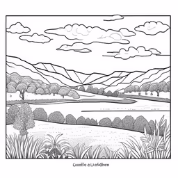 an image of a landscape with mountains in the background,an illustration of an countryside with mountains and trees