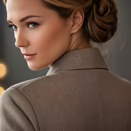 a woman with a braid up in a ponytail