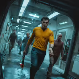 a man walking through an elevator in a movie