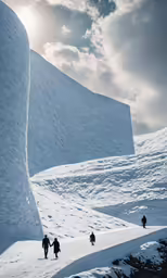 some people walking down some snow and ice
