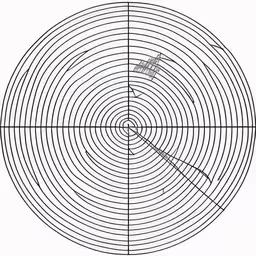 an oval black and white photo with a line drawing inside,an image of a circular object that has a very long line,a drawing showing the location of a long concave,a circular shape that shows the same center line,a circular drawing with lines that run into the center