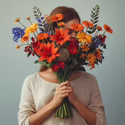 a beautiful woman holding a bouquet of flowers