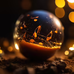 the reflection of two birds in a glass ball