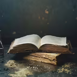 an old book is on top of other books