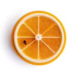 an orange slice on a yellow plate
