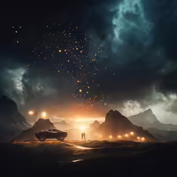 a man is standing in the distance near a truck