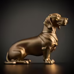 the golden dog statue is looking back