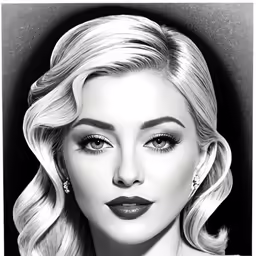 a black and white portrait of a woman with blond hair