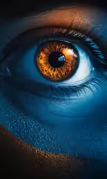 an eye with orange iris painted on it