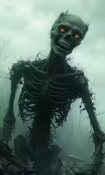 the skeleton in the mist is glowing