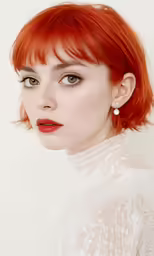 a young redhead woman with red hair wearing white top