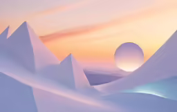 a digital painting of snow and mountains with a sunrise