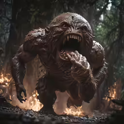 an old yet hairy creature walking through a forest