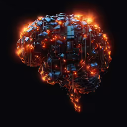 an artistic view of the human brain with technology and lights