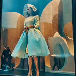 the mannequin is dressed in blue and yellow